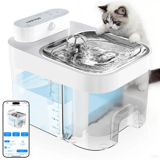 HAPAW 2026 Latest Cat Water Fountain with 2.4G Wi-Fi APP Control 5000mAh Battery Separated Clean & Waste Water No Filter Plug-in Automatic Dispenser,Summervibes,petlovers,summerwins