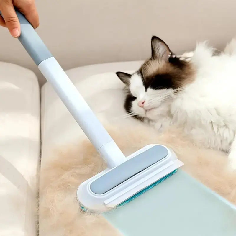 Pet Hair Remover Brush with Extra-Long Handle – Reusable, Washable Lint Cleaner for Cat Dog Hair on Furniture, Carpets, and Bedding.